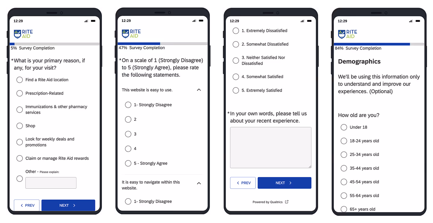 Survey question screenshots